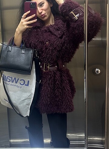 Peluş ceket mürdüm