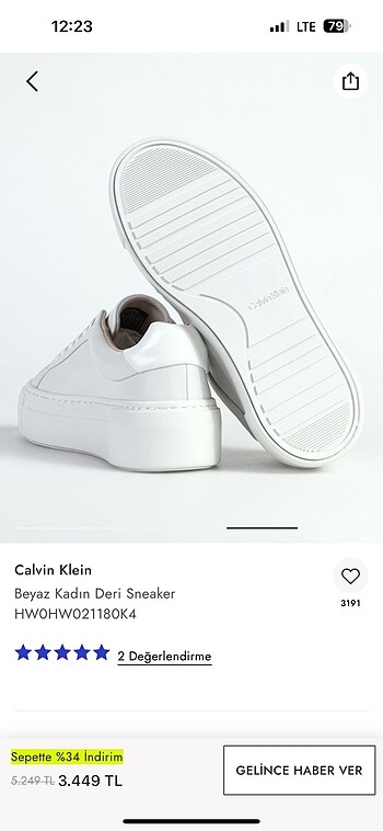 38 Beden beyaz Renk Calvin klein sneaker