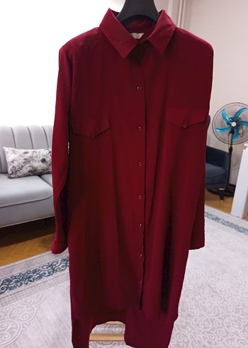xl Beden Bordo Uzun Kollu Düğmeli Kadın gömlek