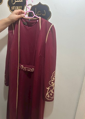 Bordo Nakışlı Uzun Kollu Tesettür Bindallı - Görsel 2