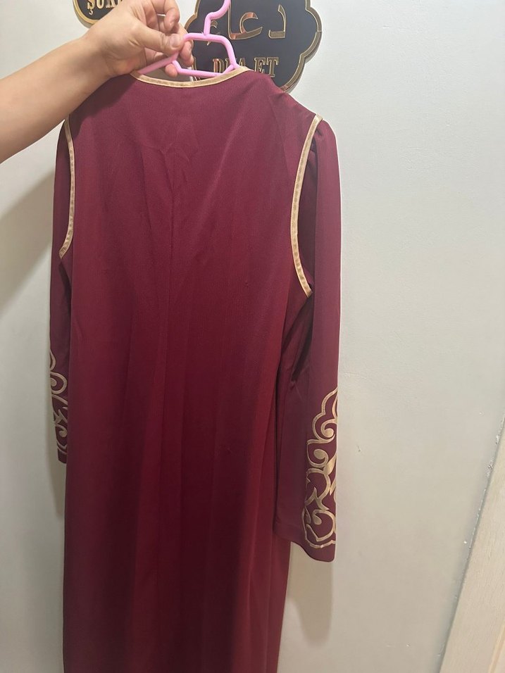 Bordo Nakışlı Uzun Kollu Tesettür Bindallı - Görsel 3