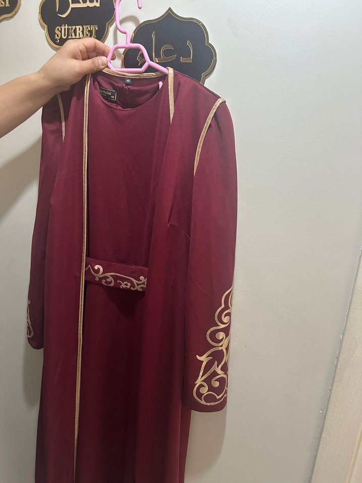 Bordo Nakışlı Uzun Kollu Tesettür Bindallı - Görsel 2