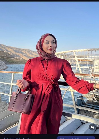 m Beden kırmızı Renk Uzun Kollu Kırmızı Bohem Elbise