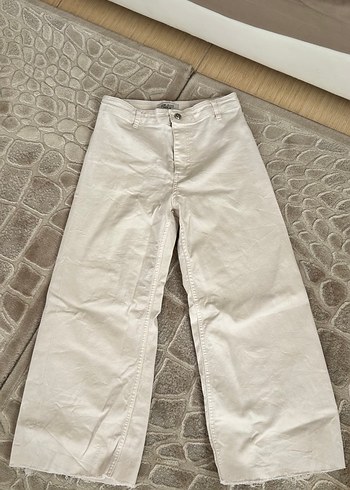 Bej Kadın Midi Boy Pamuklu Kot Pantolon
