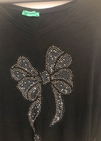 Uzun Kollu Siyah Triko Bluz taşlı - Görsel 3