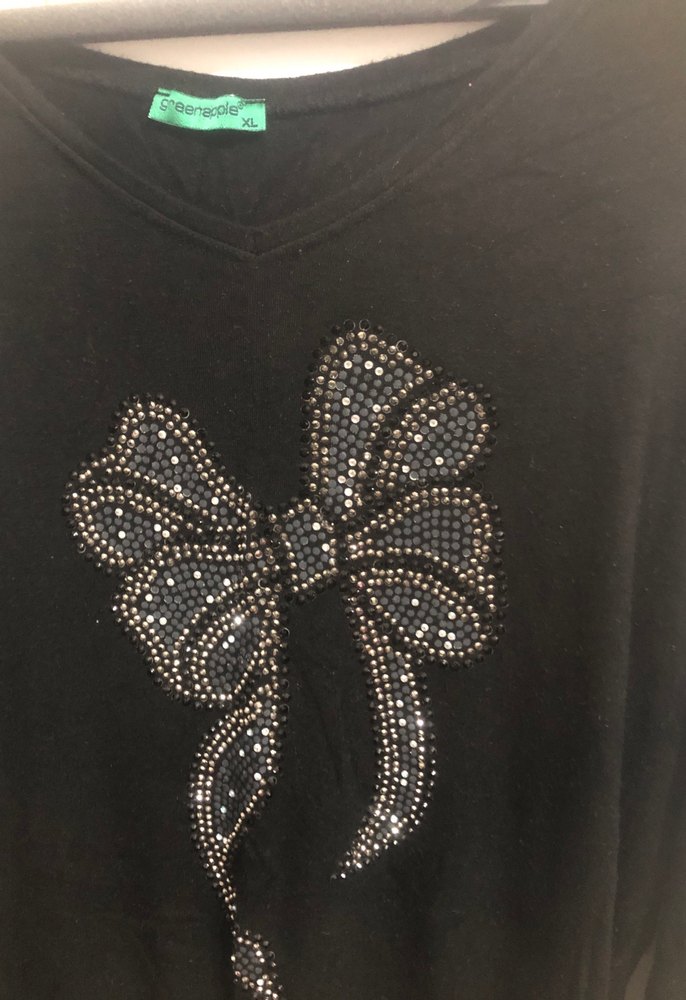 Uzun Kollu Siyah Triko Bluz taşlı - Görsel 3