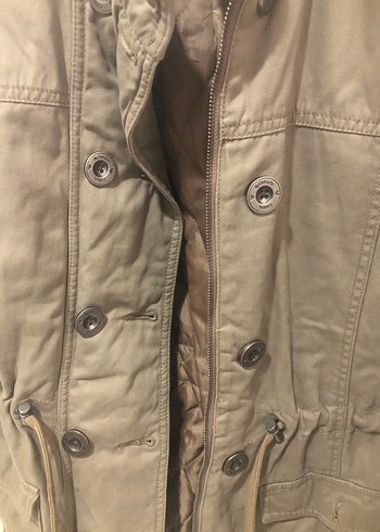 Düğmeli Kahverengi mont kapüşonlu - Görsel 2