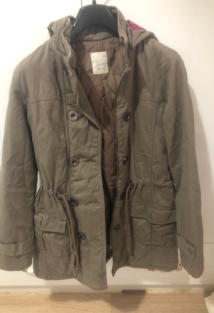 Düğmeli Kahverengi mont kapüşonlu - Görsel 5