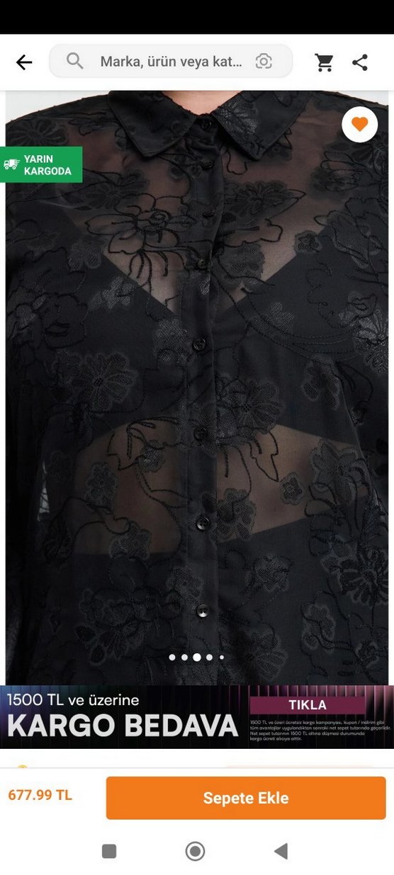 Siyah Transparan Kadın Gömlek - Görsel 3