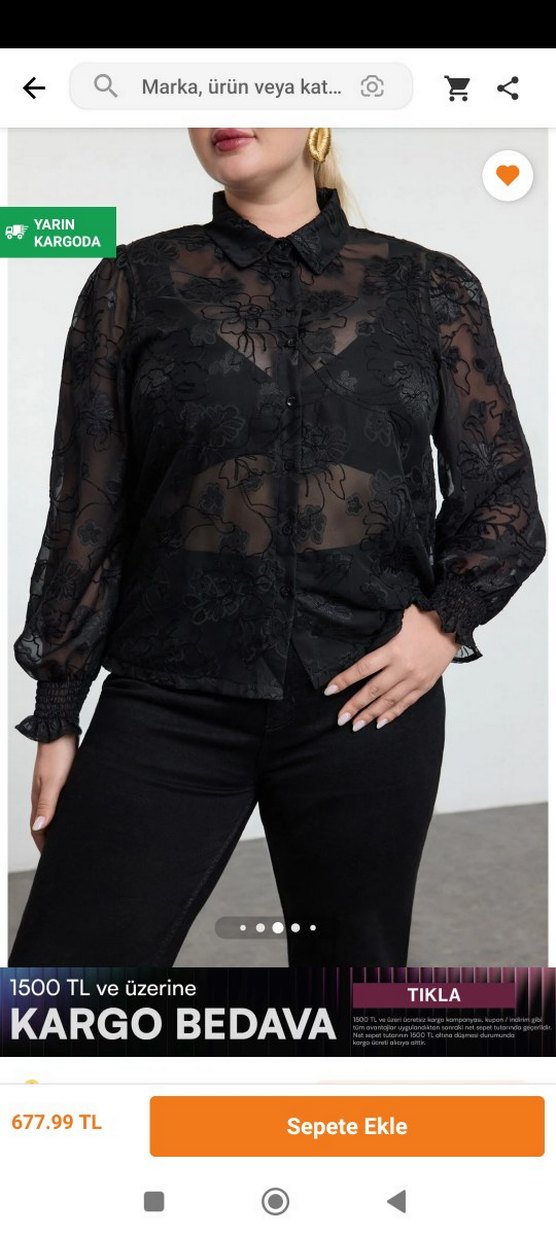 Siyah Transparan Kadın Gömlek - Görsel 2