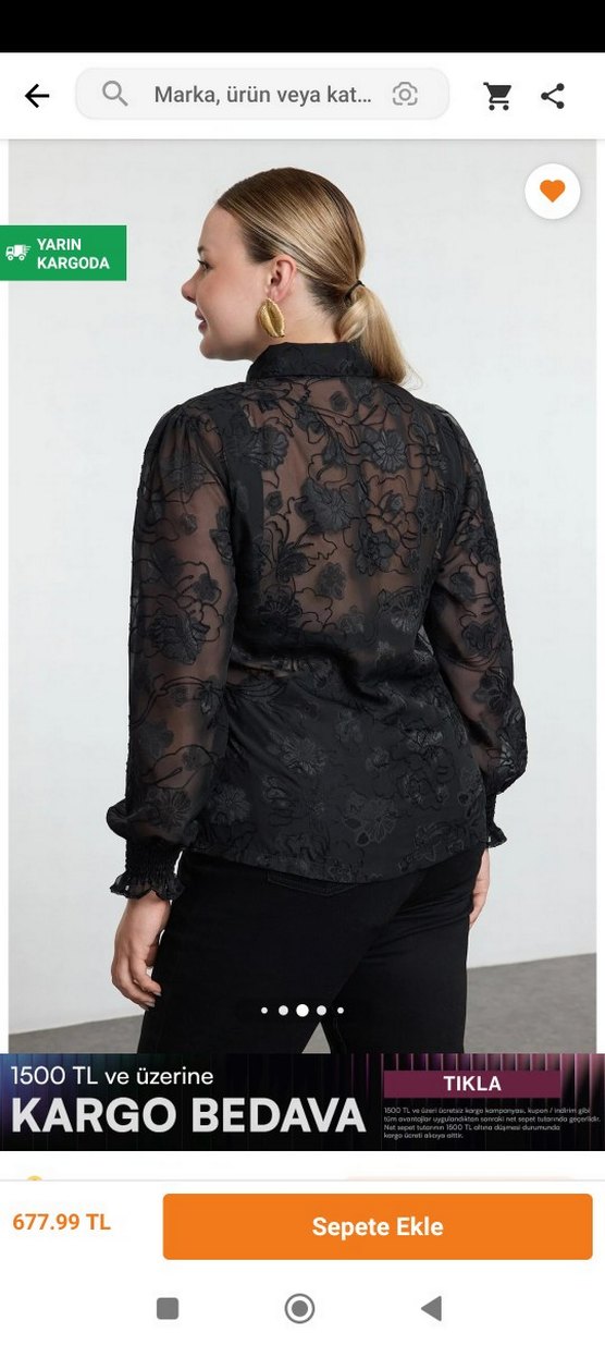 Siyah Transparan Kadın Gömlek - Görsel 4