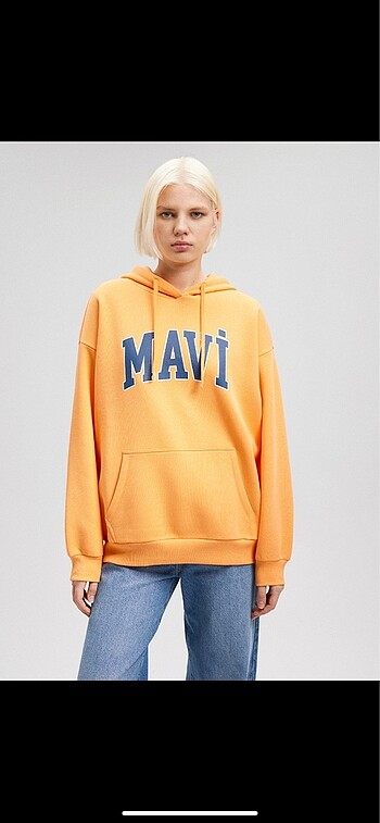 xs Beden Turuncu mavi yazılı sweatshrıt