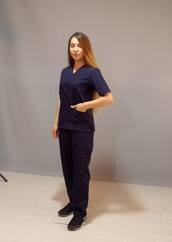 Erkek Koyu Yeşil V Yaka Kısa Kollu Hemşire forması - Görsel 3