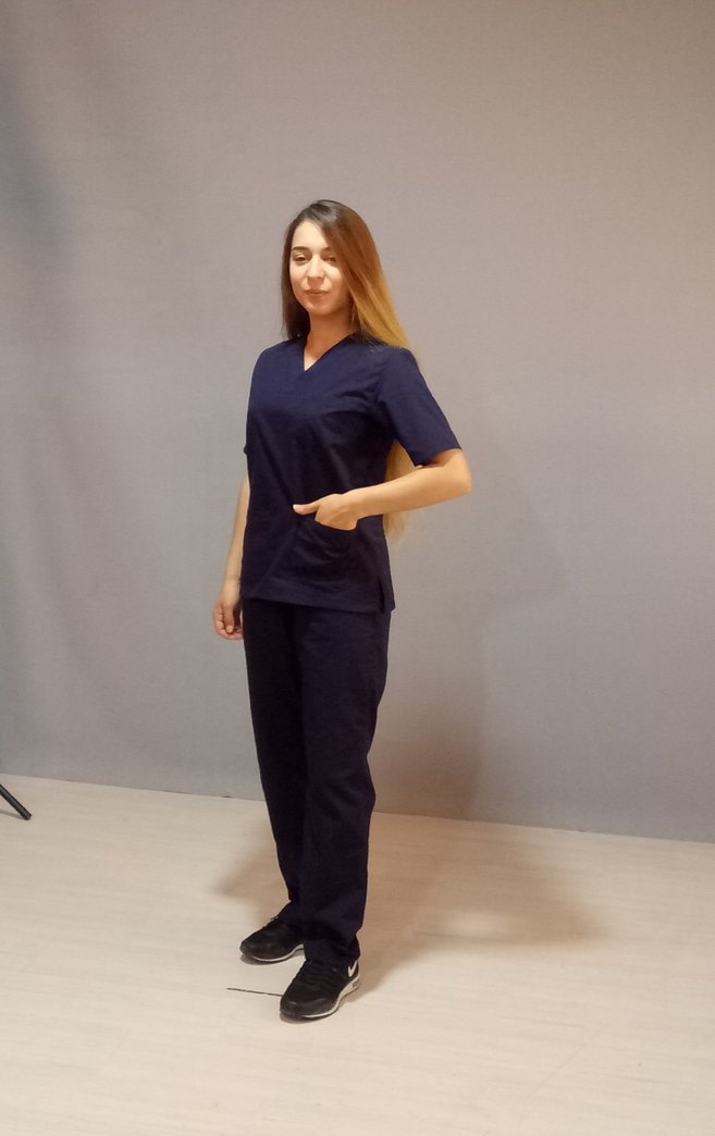 Erkek Koyu Yeşil V Yaka Kısa Kollu Hemşire forması - Görsel 3