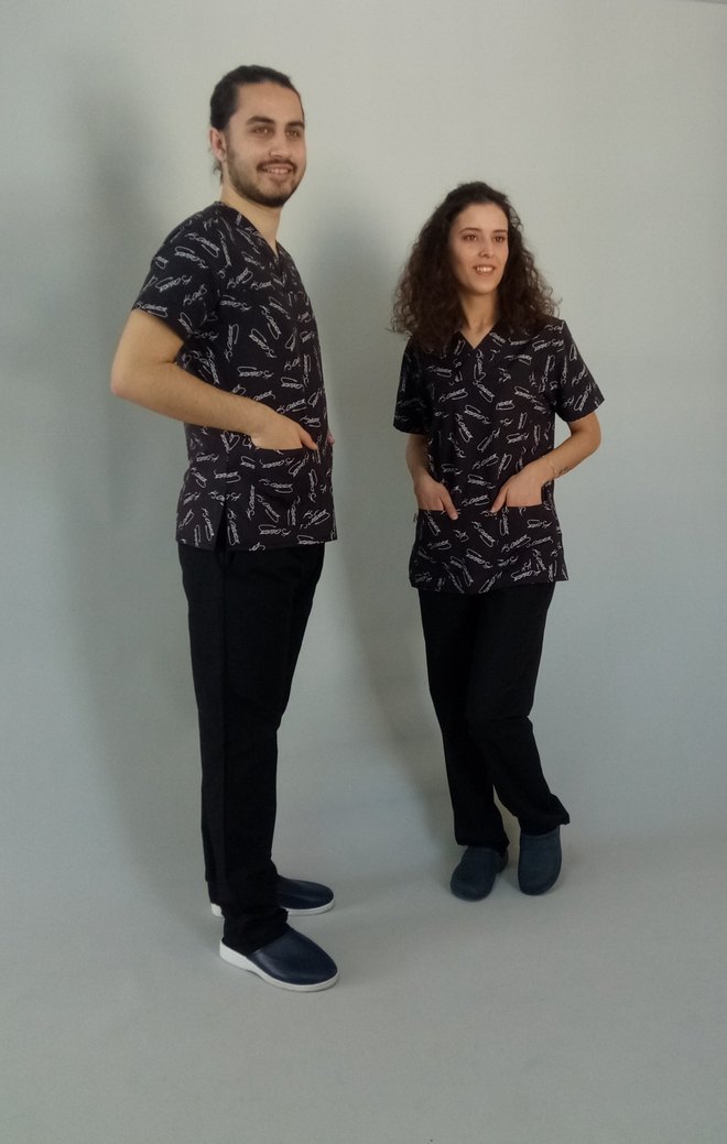 Erkek Koyu Yeşil V Yaka Kısa Kollu Hemşire forması - Görsel 2