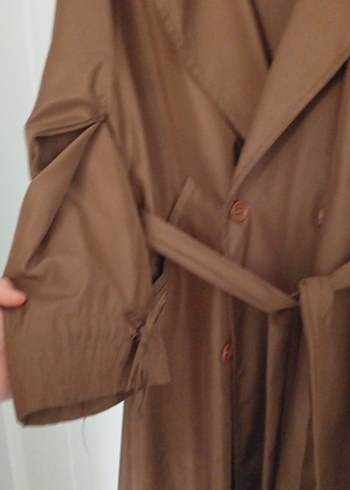 Drapeli Kahverengi Uzun Kadın Trençkot - Görsel 3