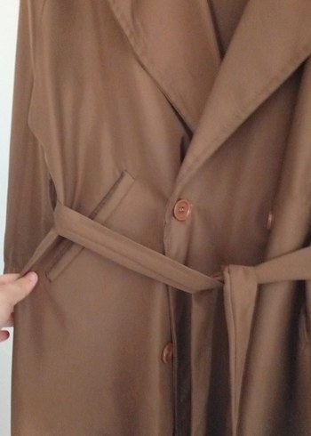 Drapeli Kahverengi Uzun Kadın Trençkot - Görsel 4