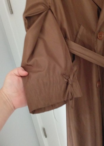 Drapeli Kahverengi Uzun Kadın Trençkot - Görsel 2