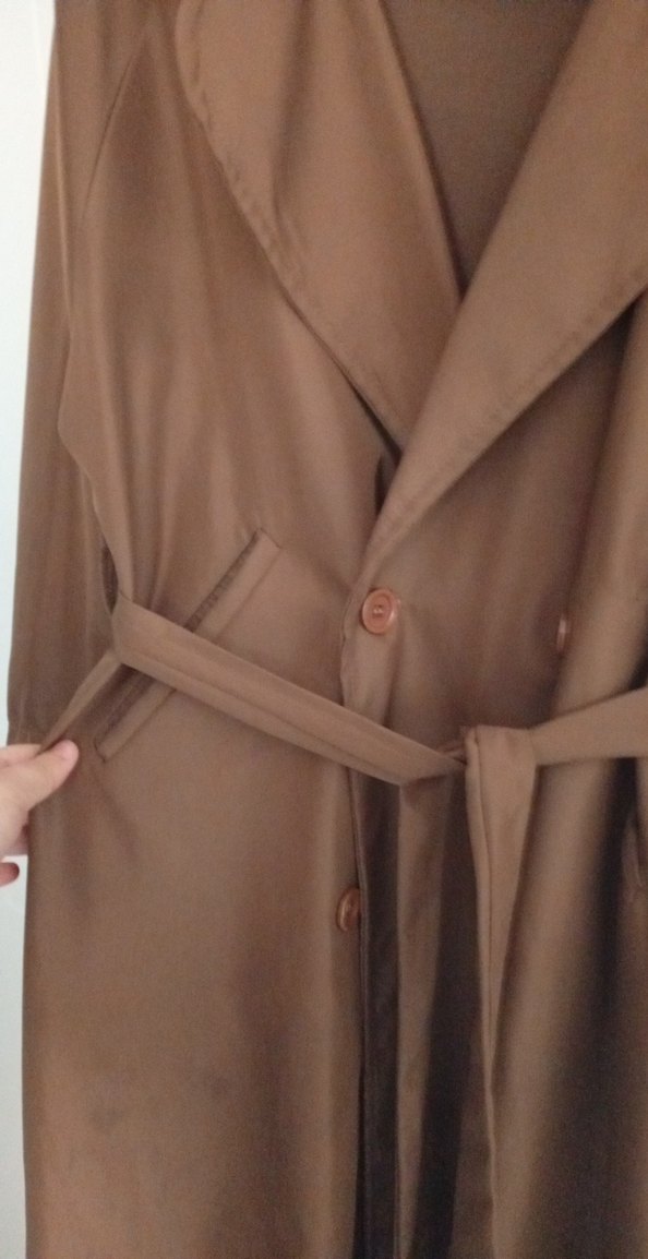 Drapeli Kahverengi Uzun Kadın Trençkot - Görsel 4