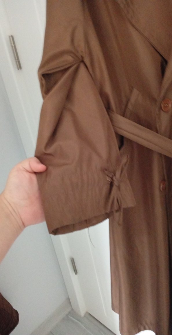 Drapeli Kahverengi Uzun Kadın Trençkot - Görsel 2