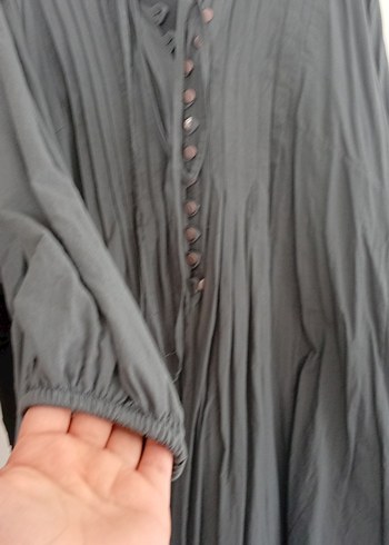 Düğmeli Gri gömlek kumaş Uzun elbise - Görsel 2