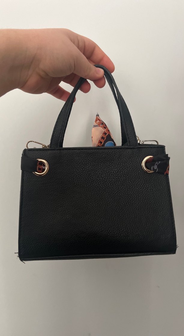 Kemer Detaylı Siyah Yılan Desenli Deri Çanta - Görsel 2