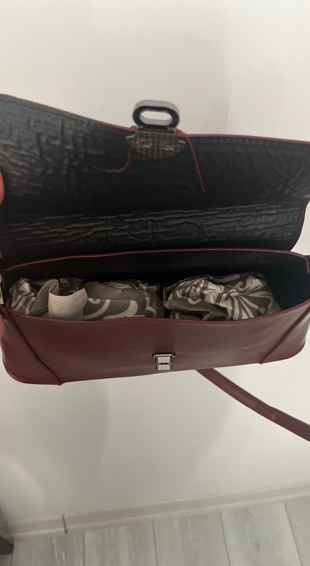 Bordo Minimalist Deri Kadın Çanta - Görsel 3