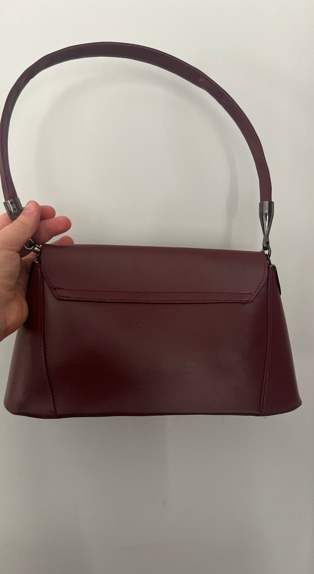 Bordo Minimalist Deri Kadın Çanta - Görsel 2
