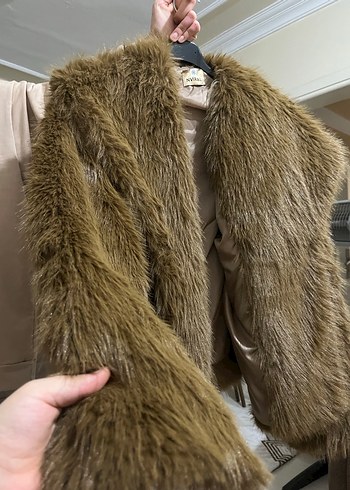 Kahverengi Kadın Suni Kürk Midi Ceket - Görsel 2