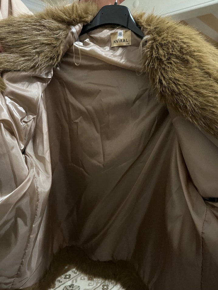 Kahverengi Kadın Suni Kürk Midi Ceket - Görsel 4