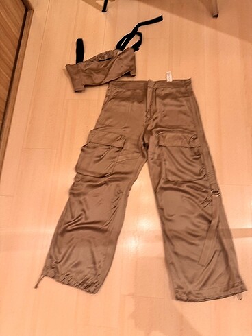 Zara Saten Crop Top- Pantolon Takım