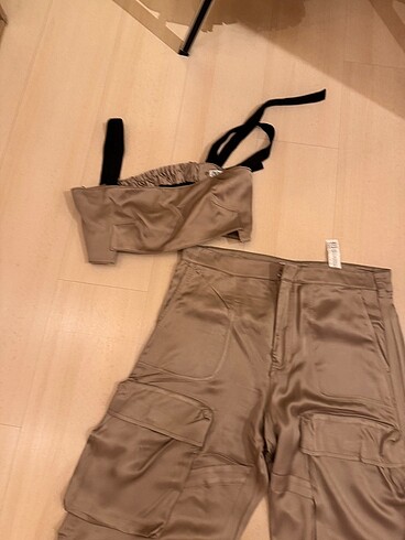 Zara Zara Saten Crop Top- Pantolon Takım