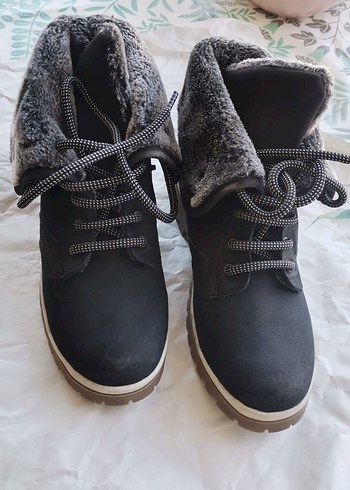 Gri Süet Kadın Bot Kürklü Dolgu Topuk - Görsel 2