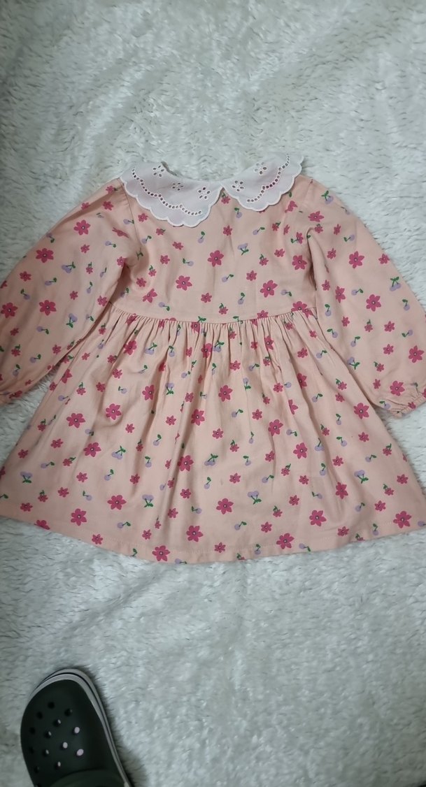 Kız Çocuk Çiçekli Uzun Kollu Elbise - Görsel 4