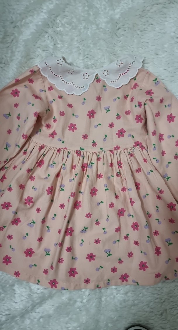 Kız Çocuk Çiçekli Uzun Kollu Elbise - Görsel 3
