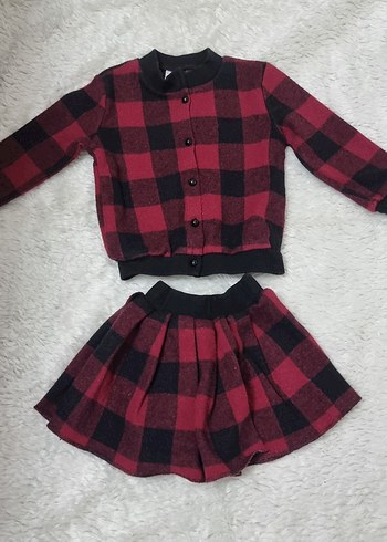 Bordo Ekose Desenli Bebek Kız Takımı - Görsel 4