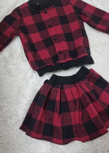 Bordo Ekose Desenli Bebek Kız Takımı - Görsel 2