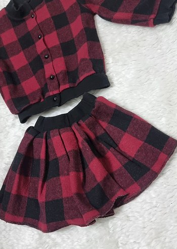 Bordo Ekose Desenli Bebek Kız Takımı - Görsel 5