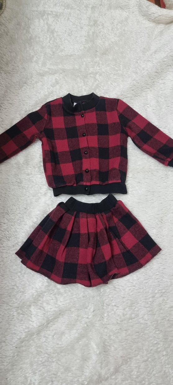 Bordo Ekose Desenli Bebek Kız Takımı - Görsel 4