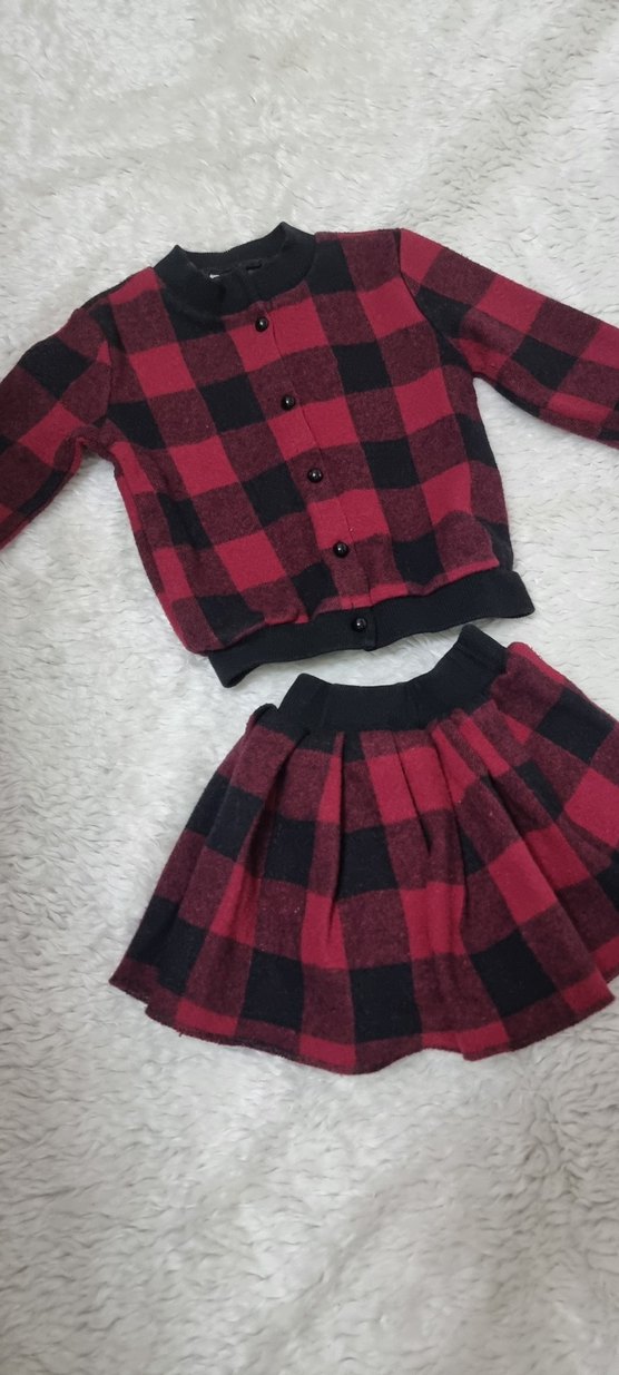 Bordo Ekose Desenli Bebek Kız Takımı - Görsel 2