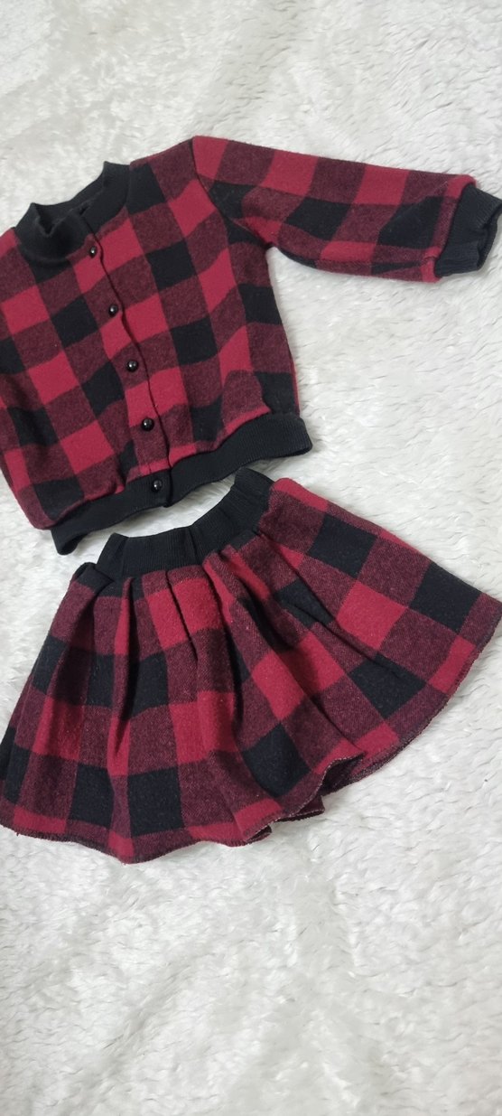 Bordo Ekose Desenli Bebek Kız Takımı - Görsel 5