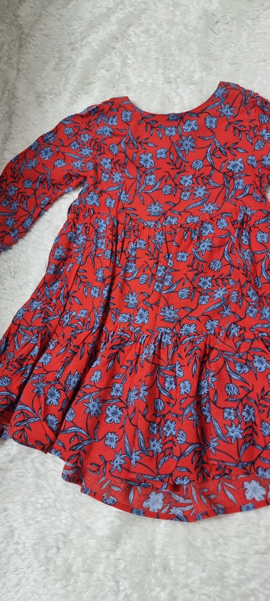 Kırmızı Uzun Kollu Fırfırlı Elbise - Görsel 3