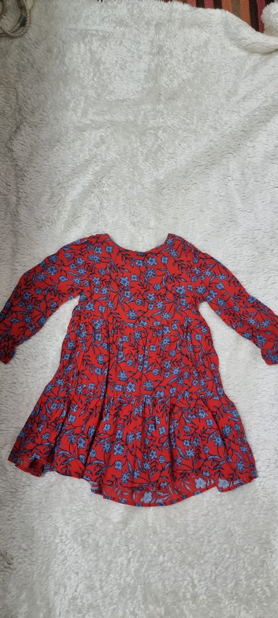 Kırmızı Uzun Kollu Fırfırlı Elbise - Görsel 4