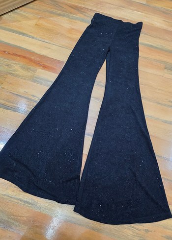 s Beden siyah Renk Kadın Siyah Parlak Geniş Paça Pantolon