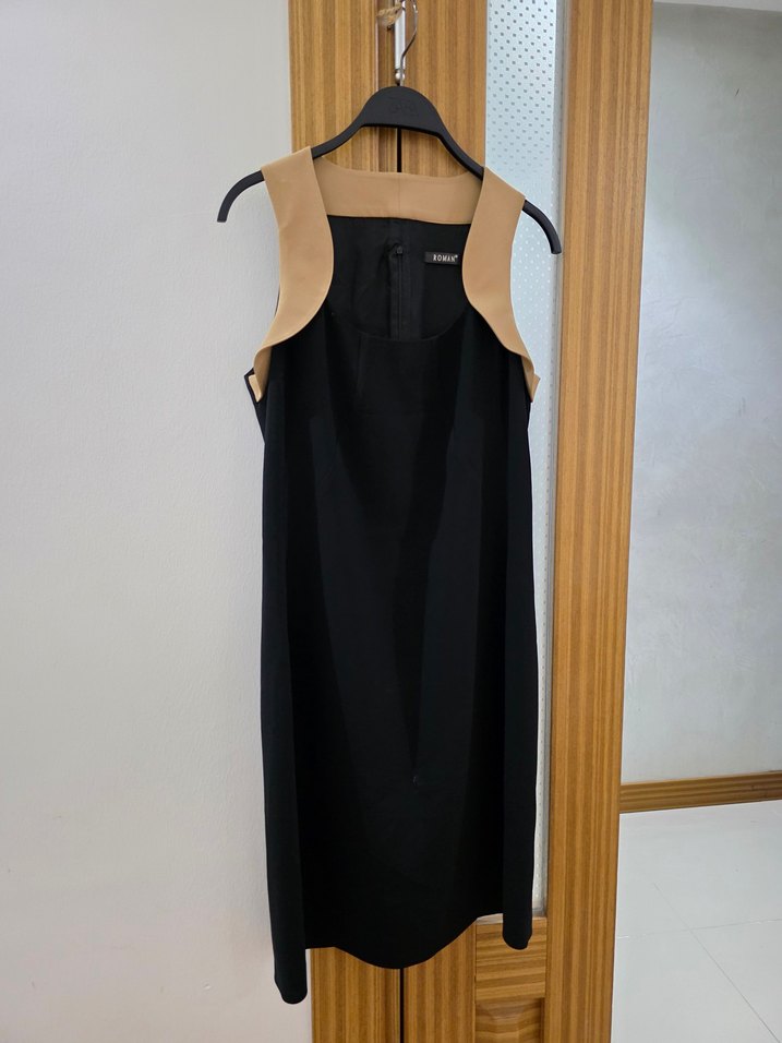 Kolsuz Midi Siyah Ofis Elbisesi - Görsel 2