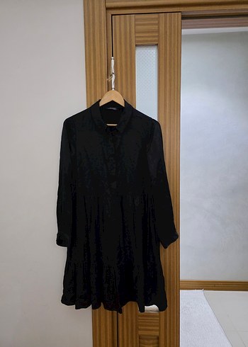 Siyah Fırfırlı Midi Kadın Elbise - Görsel 2