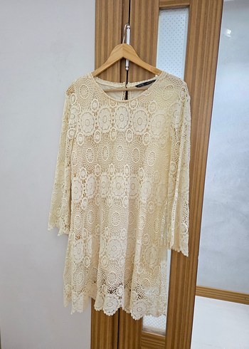 Dantel Detaylı Bohem Beyaz Triko Elbise - Görsel 3