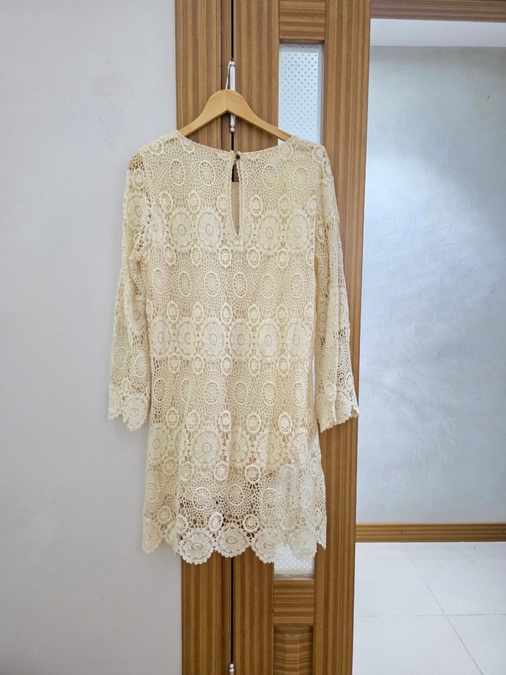 Dantel Detaylı Bohem Beyaz Triko Elbise - Görsel 4