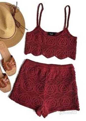 Bordo Örgü Bohem Şort crop