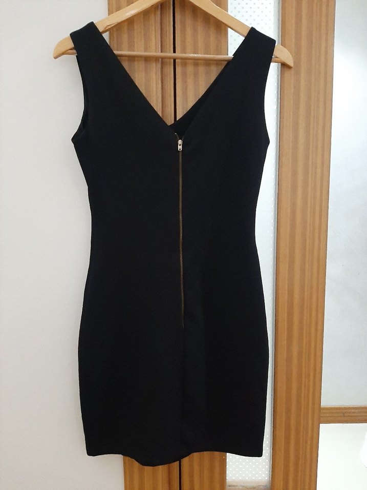 Siyah V Yaka Midi Kadın Elbise - Görsel 2